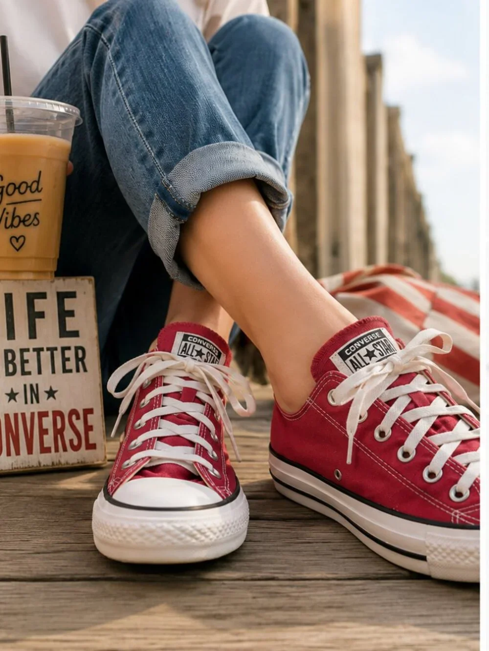 Converse Chuck Taylor Red Low Top Sneakers Women 9 Men 7 Americana Classic - Picture 1 of 11